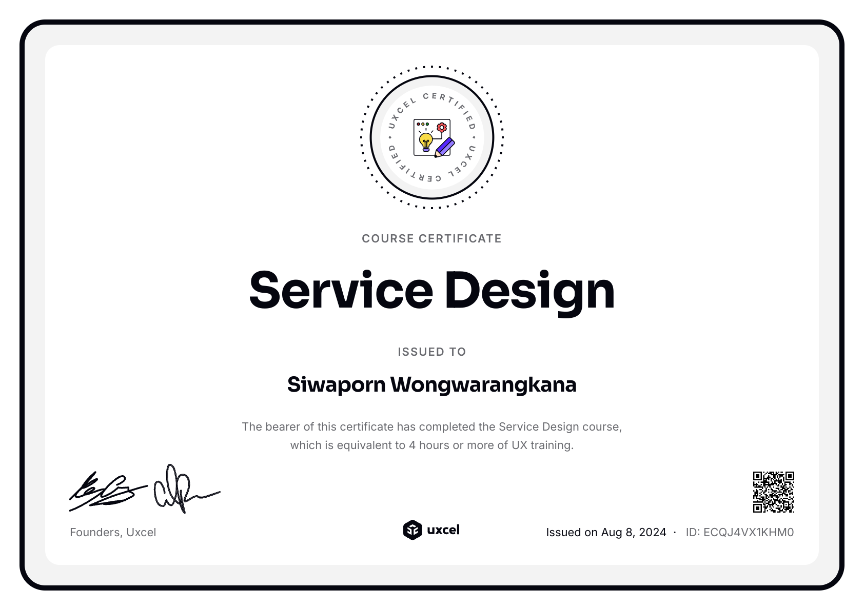 Siwaporn Wongwarangkana's certificate